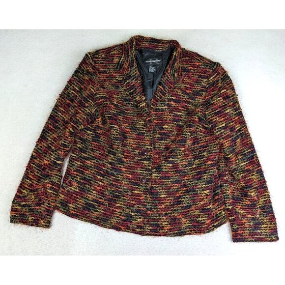 Requirements Women's Blazer Size 16 Red & Orange Fuzzy Textured Jacket - Picture 3 of 11